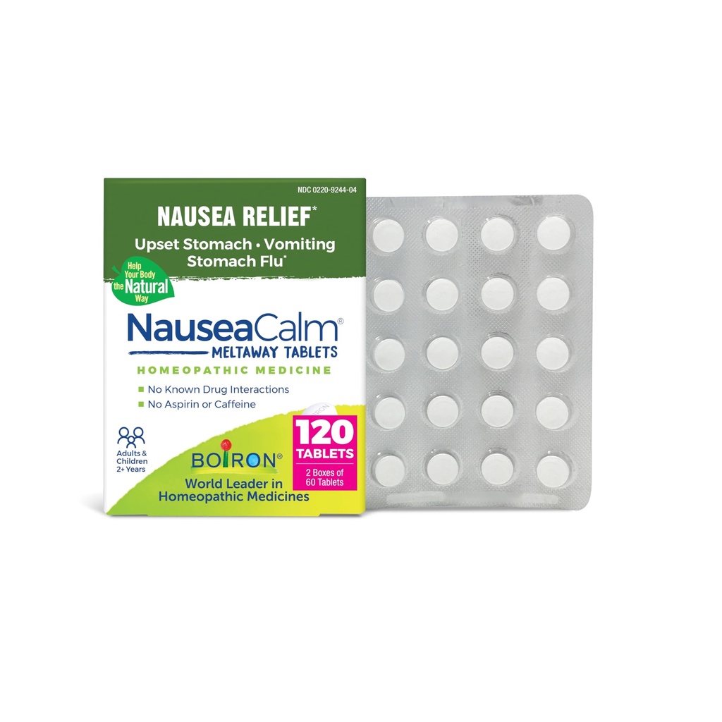 Boiron NáuseaCalm Alívio para Estômago, Náusea e Vómitos Perturbados Devido à Gripe do Estômago, Overindulgence ou Doença de Movimento - Não Afogado - 120 Conde (2 Pacote de 60)