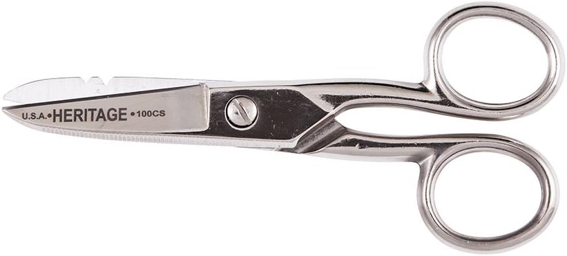 Klein Tools Tesoura G100CS, Feita nos EUA, Tesoura Eletricista com Entalhes e Lâmina Serrada, 5/1/4