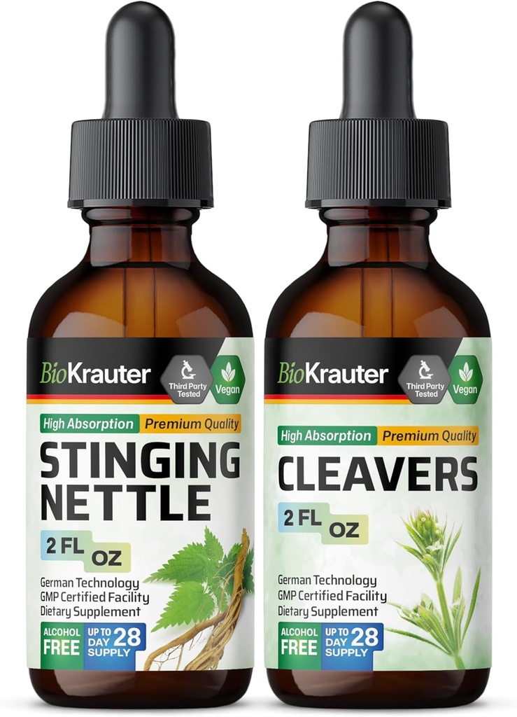 BIO KRAUTER Stinging Nettle Tintura 2 Fl. Oz. & Cleavers Tintura 2 Fl. Oz.