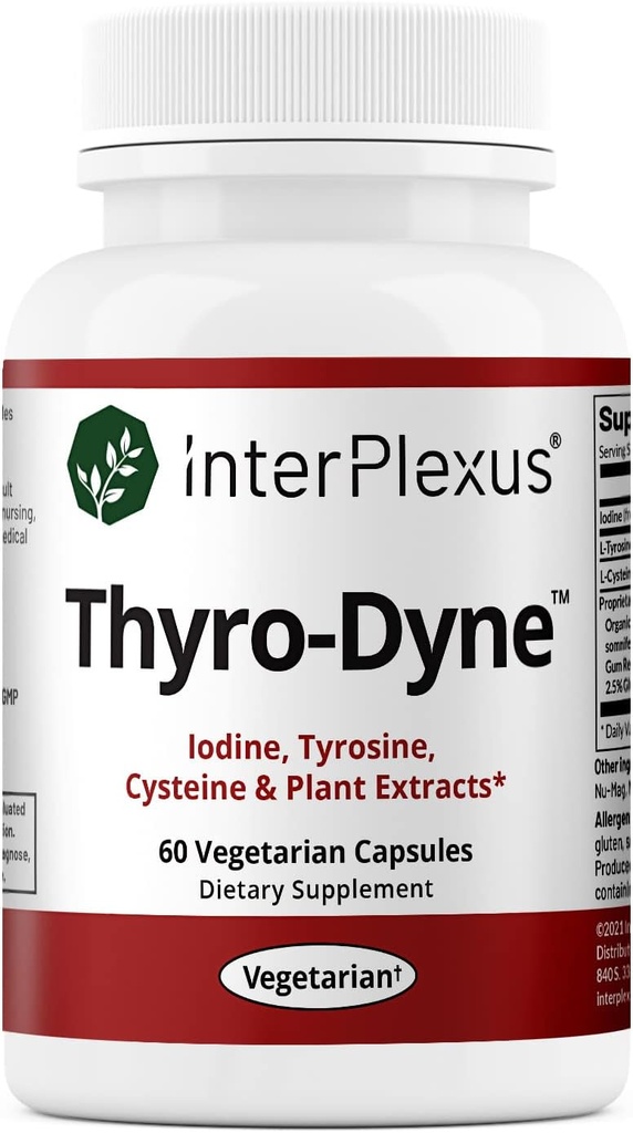 InterPlexus Thyro-Dyne - Extratos de Iodo, Tirosina e Planta para Apoio à Tiróide - Sem Glúten, Leite Livre, Soja Grátis - 60 Cápsulas (30 Servimentos)