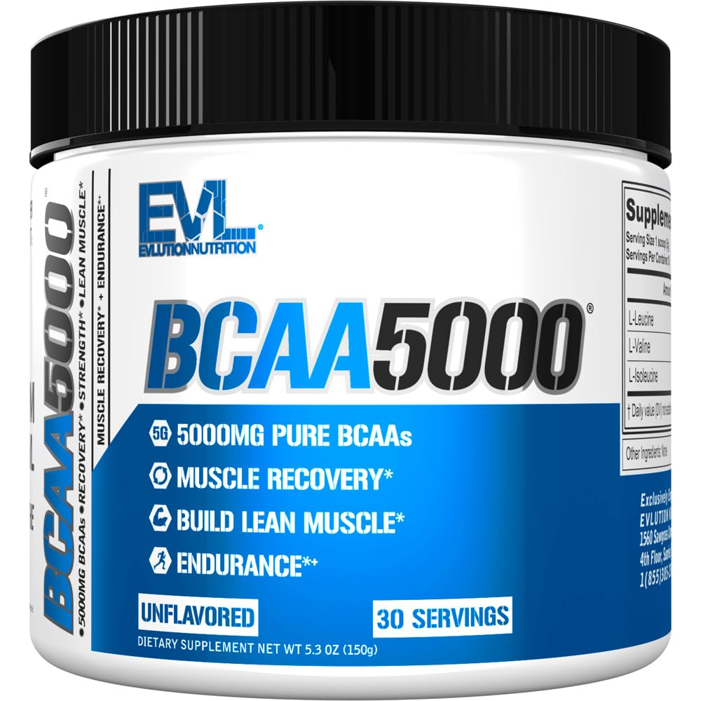 Evluition EVL BCAAs Aminoácidos Pó - BCAA pó pós treino Recuperação Drink and Stim Free pré treino Energia - 5g ramificado cadeia Aminoácidos Suplemento para homens - sem sabor
