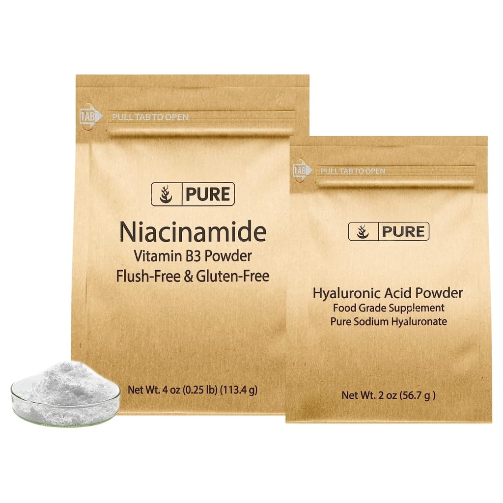 INGREDIENTES ORIGINAIS PUROS Ácido hialurônico e pacote de niacinamida, vários tamanhos, livre de flush, pó fino