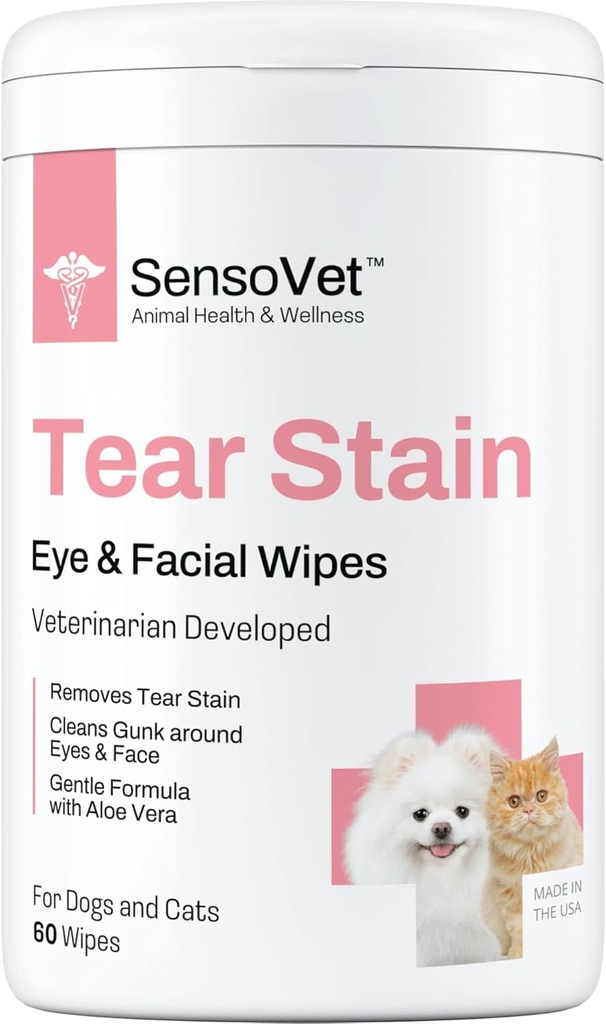 Tear Stain Remover Eye Wipes para cães e gatos, limpa o olho Boogers e Gunk Discharge, limpeza facial com Aloe Vera (Fragrance Free)