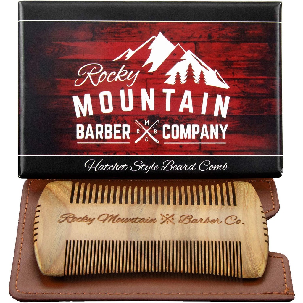 Barba Penteado - Sandalwood Natural Hatchet Estilo para o cabelo - Anti-Static & Sem Snag, Handmade Wide & Fine Escova de contorno dos dentes Melhor para Barba & Bigode com caixa de transporte Pouch