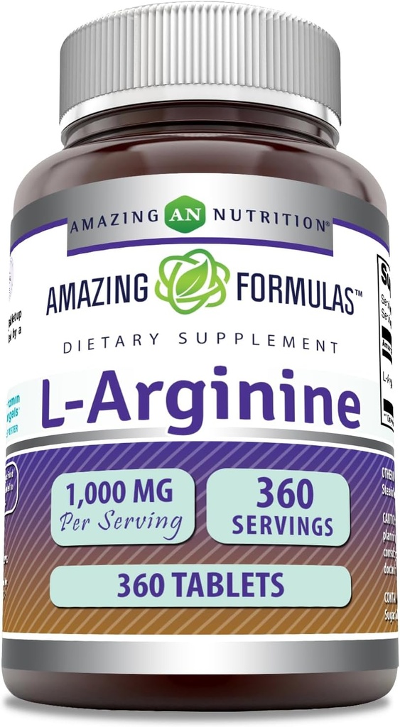 Fórmulas surpreendentes L-Arginina Suplemento 1000 Mg Por Servindo . Comprimidos . Suplemento Aminoácido para Mulheres e Homens . Não-GMO . Gluten Free ..Made in USA (360 Count)