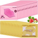 30 pares Lip Mask & Under Eye Mask, 24K Gold Crystal Colágeno Sob Olhos Patches para Olhos Puffy, Máscaras de Lábio Efetivamente Nutre o Lip & Pele de Olho, Máscaras Olhos Reduzindo Linhas Finas e Círculo Escuro