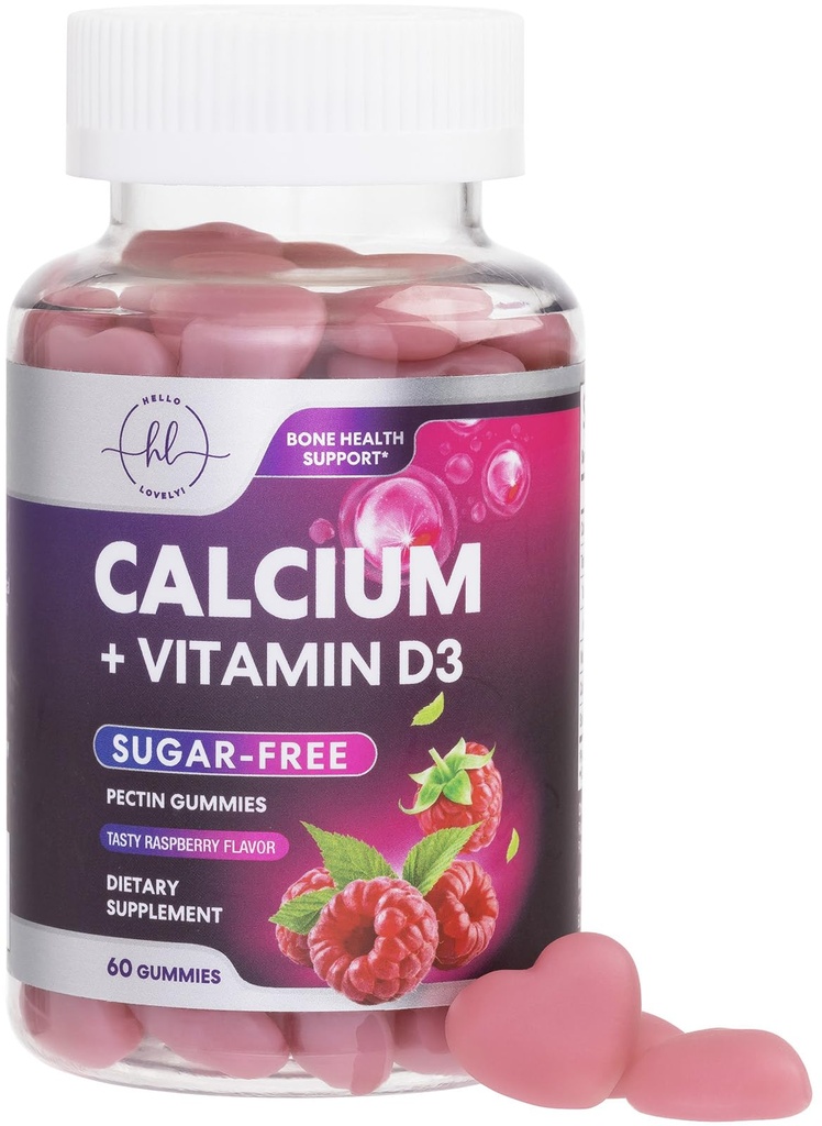 Suplementos de cálcio para as mulheres - Pastilhas de cálcio sem açúcar com vitamina D3 para a força óssea, dentes e Imune apoio à saúde, Mastigas naturais para mulheres e homens - Framboesa aromatizado e não-GMO - 60 Pastilhas