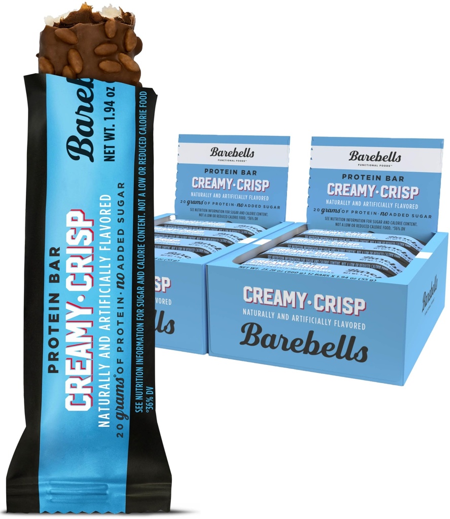 Barebells Protein Bares Creamy Crisp - 12 Count, Pack of 2 - Protein Snacks with 20g of High Protein - Chocolate Protein Bar with 1g of Total Sugars - Perfect on The Go Protein Snack & Breakfast Bares