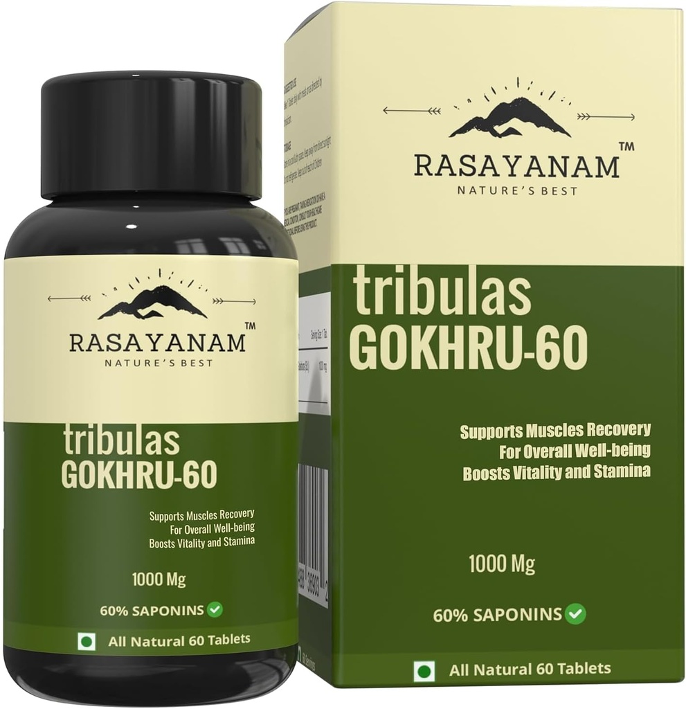 Genéricos Tribulas Gokhru-60 Gokshura Tablets 1000mg Ultra High Concentrado 60% Saponinas Melhora o Vigour Tribulus Terrestris para Homens e Mulheres (60 Tablets) (1)