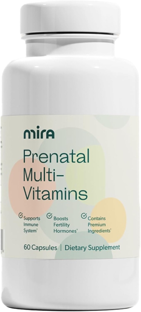 MIRA Pré-Natal Multi-Vitaminas para Mulheres, Folato & Colina, Suplemento para Antes, Durante e Pós- Gravidez, Apoie Sua Gravidez & Desenvolvimento Fetal, 60 Cápsulas (30 Servos), 1 Embalagem