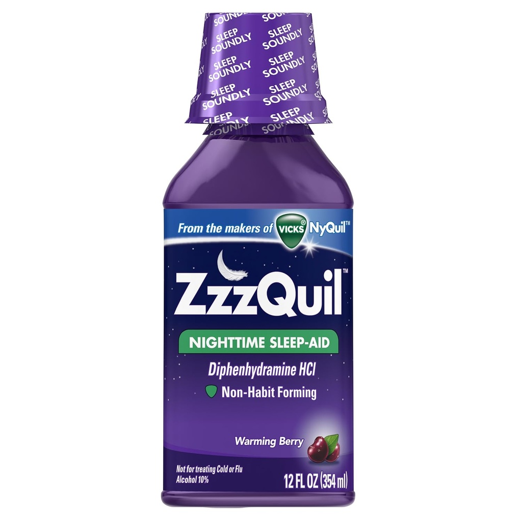 ZzzQuil Nighttime Sleep-Aid líquido aquecimento Berry Flavor 12 Fl Oz