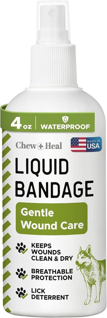 Bandagem Líquida para Cães - 4 oz Spray com Aloe - Cuidados de Feridas para Cães Incluindo Cortes, Raspas e Pontos - Respirável e Impermeável