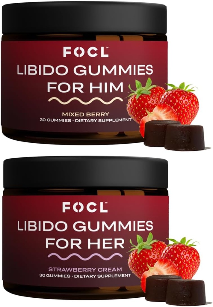 FOCL Feminino & Masculino Libido Booster Intimidade conjunto - 1 mês de fornecimento Libido Gummies para homens e mulheres com horny cabra Erva desejável, excitação, energia, resistência, desempenho, resistência, equilíbrio hormonal