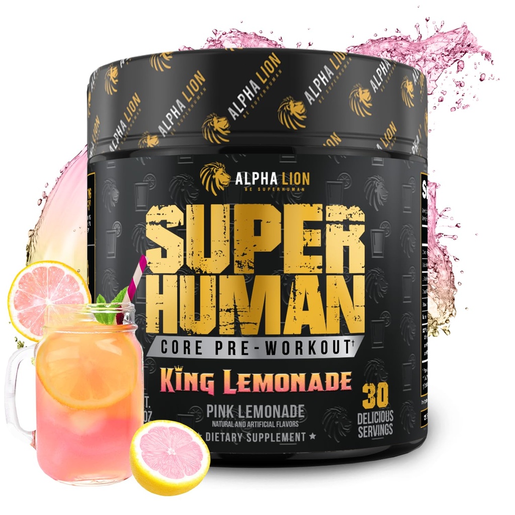 ALPHA LION Core Pre Treino com Creatina para Desempenho, Beta Alanine para Músculo, L-Citrulina para Bomba & Cafeína Tri-Fonte para Energia Mantida (30 Servings, King Limonade Flavor)
