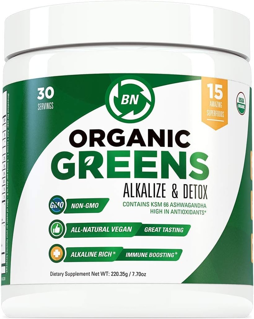 Verdes Orgânicos Pó - USDA Orgânico - Não-GMO - 15 Superalimentos - Detox e Imune Benefícios de Saúde Incluindo espirulina, Matcha Green Tea e Ashwagandha - 30 Servings