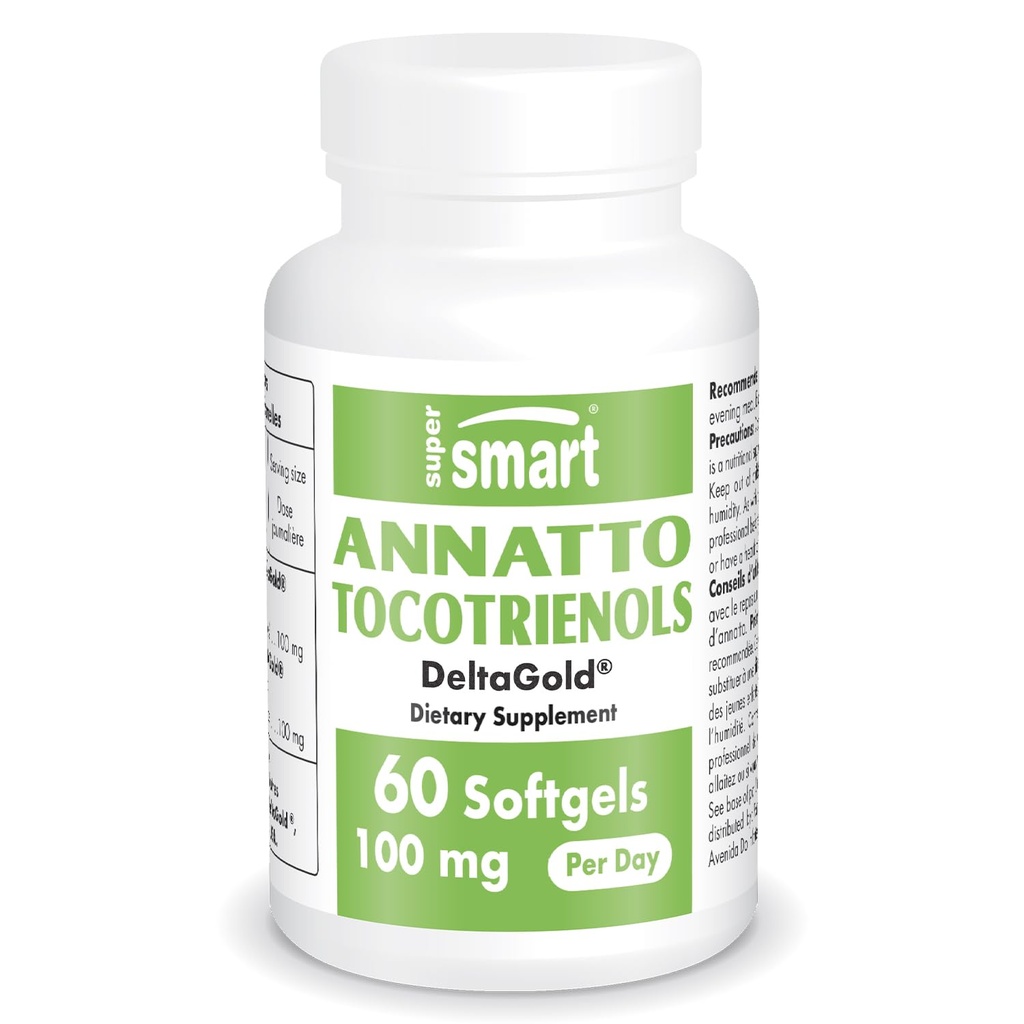 Super inteligente Annatto Tocotrienols 100mg por dia (DeltaGold Vitamina E) - Suplemento Tocotrienols Não-GMO e sem glúten - 60 Softgels