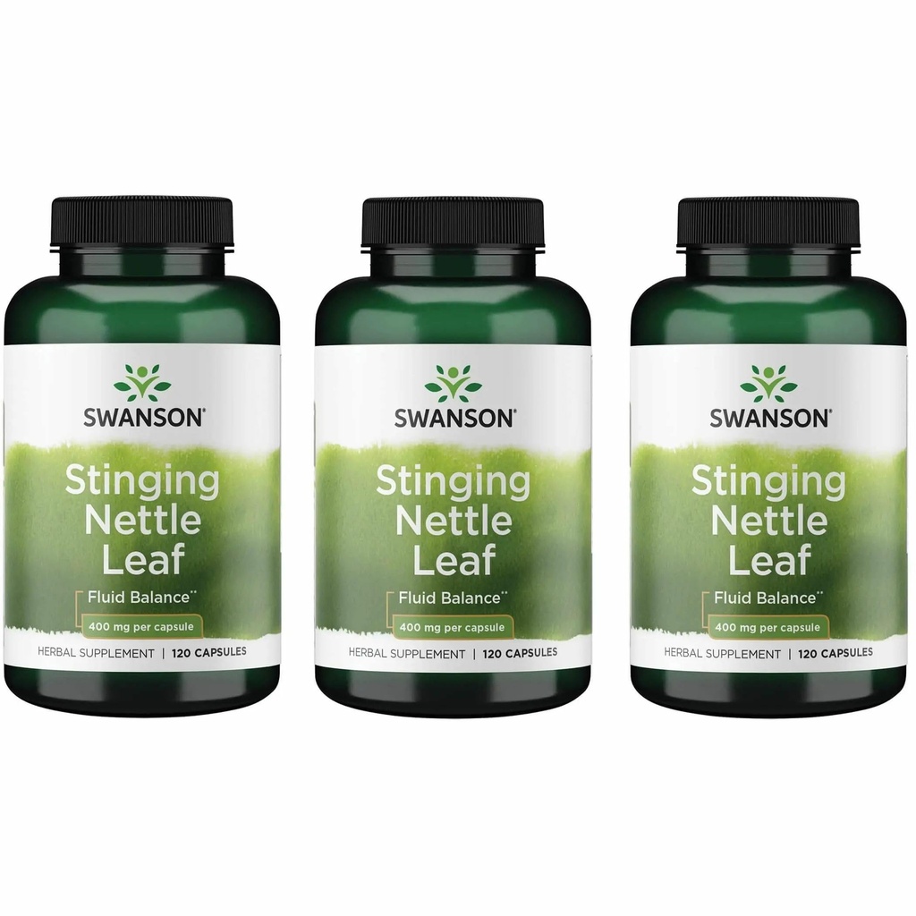 Swanson Stinging Nettle Leaf (Urtica Dioica) - Suplemento de ervas que promove o tracto urinário e o apoio respiratório à saúde - Pode apoiar equilíbrio saudável de líquidos - (120 cápsulas) (3 embalagens)