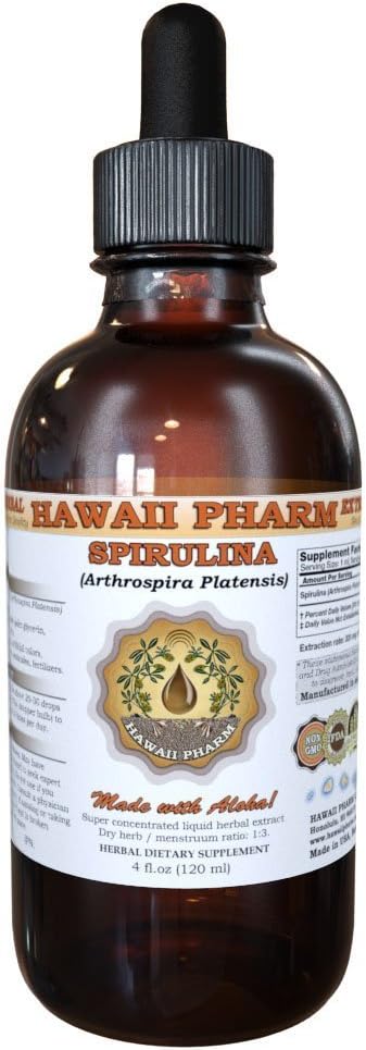 HawaiiPharm Spirulina Liquid Extract, Organic Spirulina (Arthrospira platensis) Tintura, Suplemento de ervas, Made in USA, 2 fl.oz