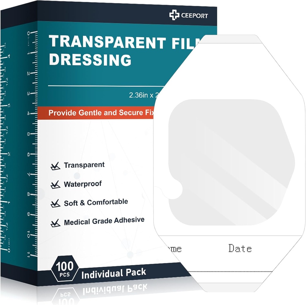 Vestido transparente de filme 2,36" x 2,75", 100 embalagens impermeável bandagem adesivo patches, Patches de capa de ferida para chuveiro pós-cirúrgico, IV escudo, Tattoo Aftercare Bandage