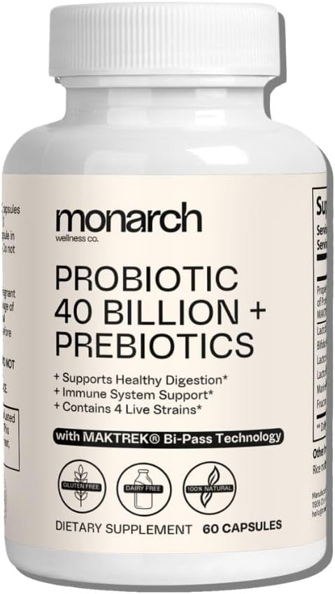 Probiótico 40 Bilhões + Prebióticos: 4 Diversidade Strains - Digestivo & Gut Saúde (60 Cápsulas) - Probióticos para mulheres e homens - Natural Gut Saúde & Imune Suplemento de suporte