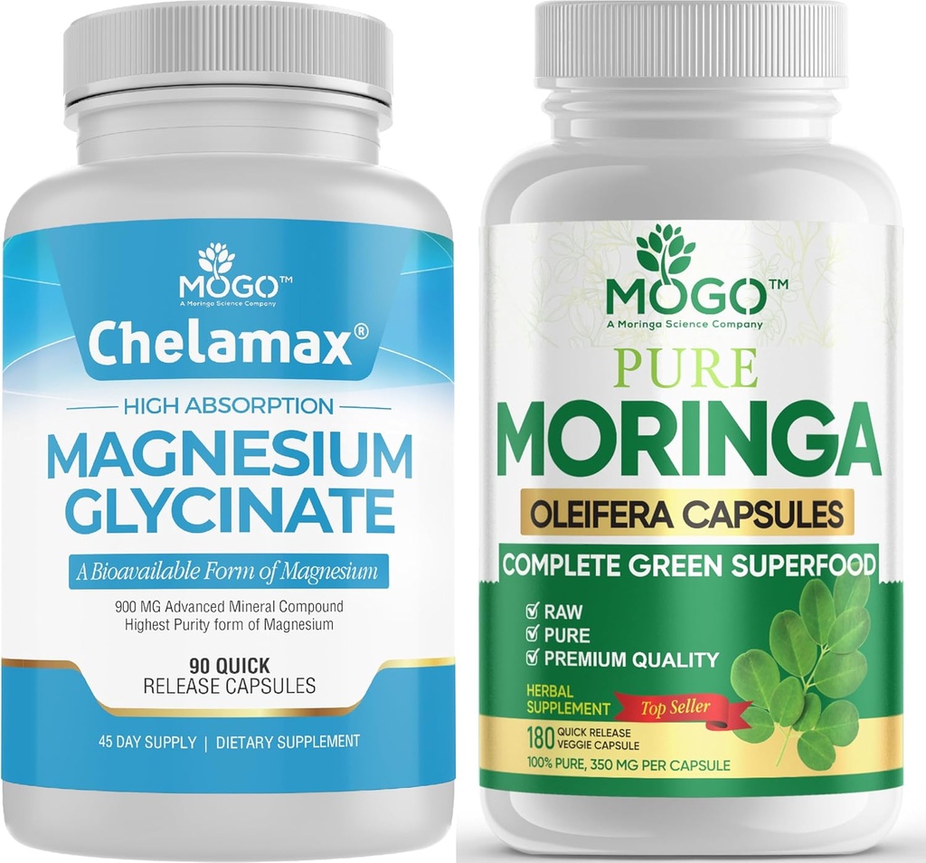 MOGO Pure Magnesium Glycinate e Moringa Cápsula - Superfood + Melhor Mineral
