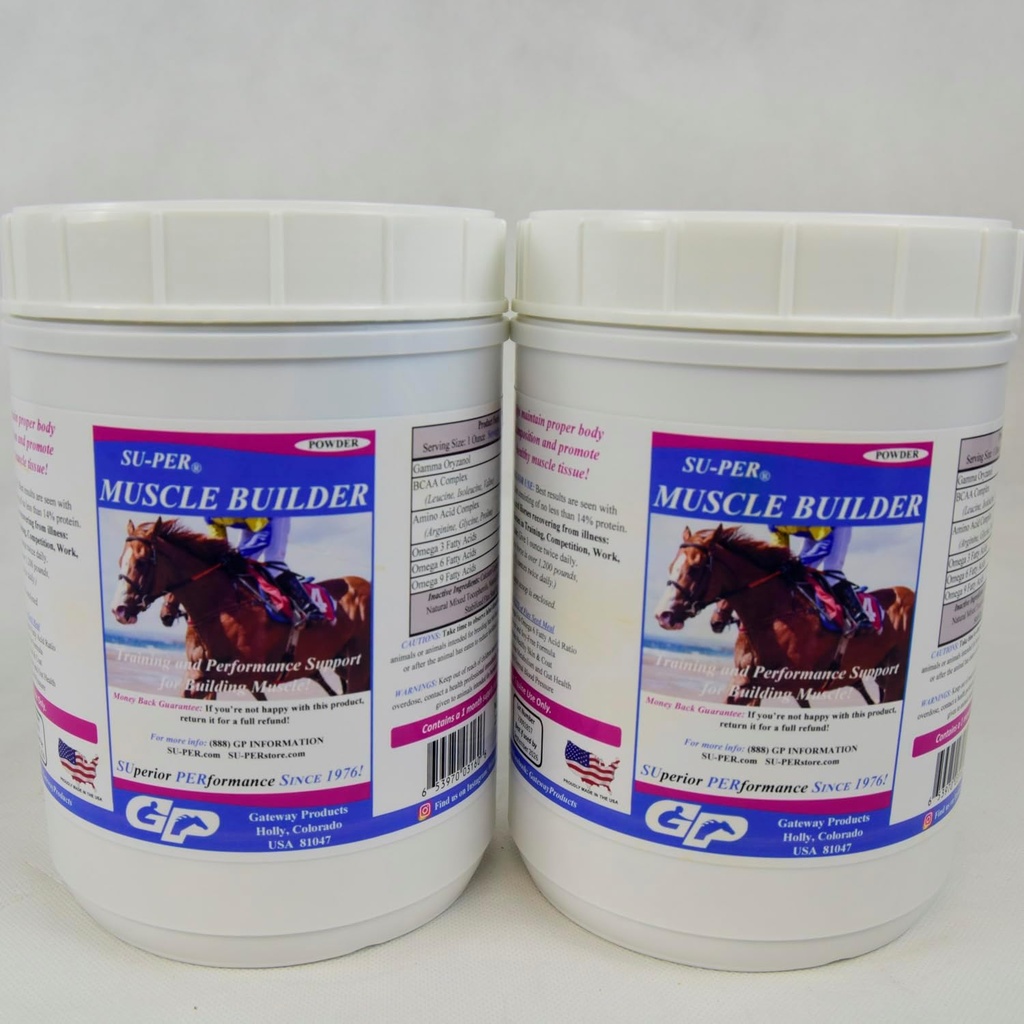 SU-PER Muscle Builder Horse Supplement - Treinamento e suporte de desempenho para exercitar o músculo - 2,5 libras, (2 pacotes)