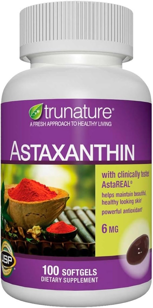 Genéricos trunatur Astaxantina 6 mg. - Aumenta a elasticidade da pele, umidade, textura e tom - 100 Softgels