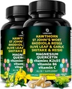 Cápsulas Organic Hawthorn Berry - Hawthorn Berry com St Johns Wort Rhodiola Rosea Olive Leaf Shiitake Reishi Mushroom Quercetin & Vitamina C, D3, K2, B6 & Magnésio (240 Conde)