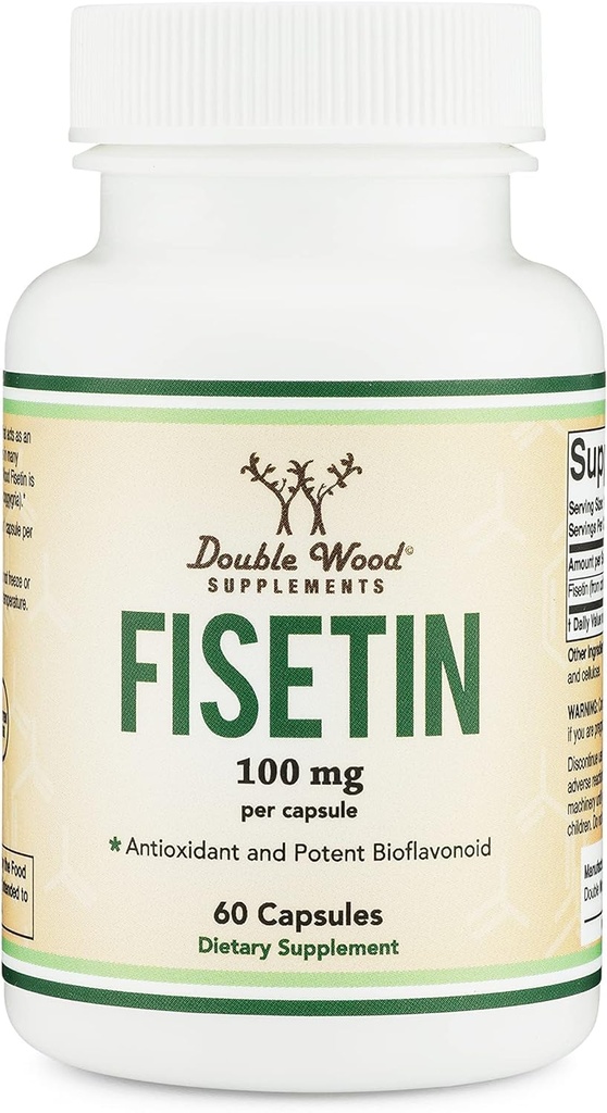Suplemento de fisetina - 100mg de Flavnonols bioativos, 60 Count (Suplemento de Polifenóis Bioflavonóides Semelhante a Apigenina, Luteolina e Quercetina) Apoio ao Envelhecimento Senolítico por Madeira Dupla