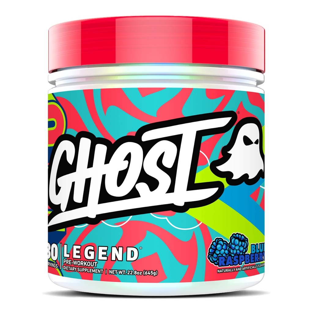 GHOST Lenda pré-treino em pó, framboesa azul - 30 Servings - Pré-treino para homens e mulheres com cholina, L-citrulina, e beta Alanine para energia e foco