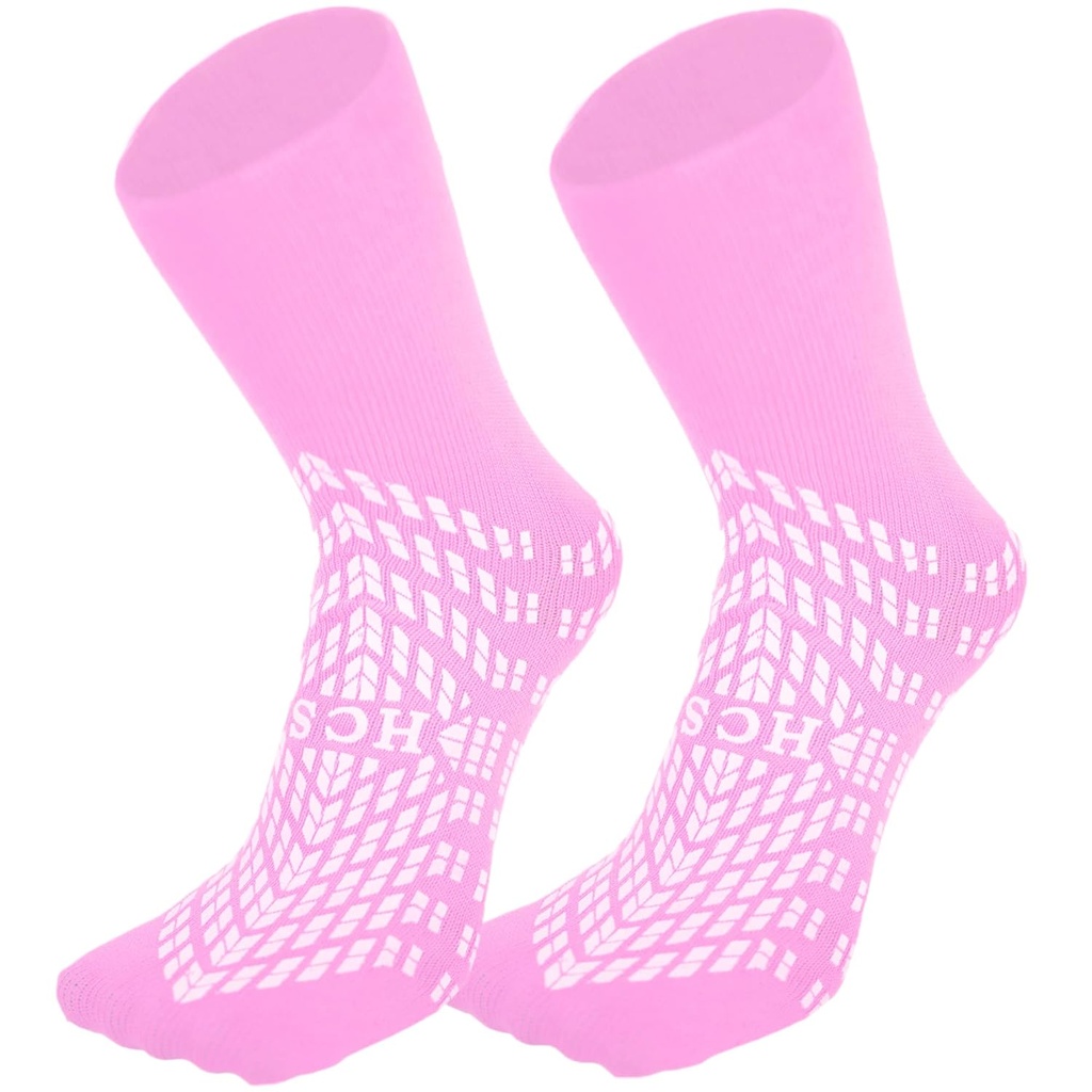 HCS Não-Slip Hospital Meias com apertos para mulheres e homens (6 pares) - 360 Tudo-Around Tread Não-Slip Meck para idosos / jovens - Hospital Grip Mecks, Fall Risk Patient Slippers (Pink, regular)