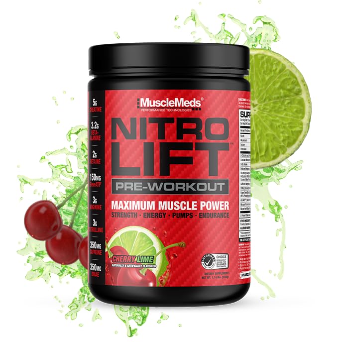 MuscleMeds Nitro Lift Pré-treino Melhorar Endurance e desempenho muscular, cal de cereja, 40 Servings