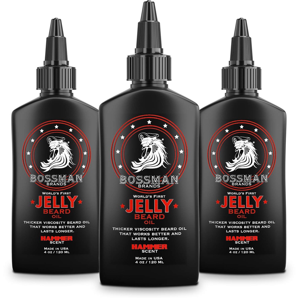 Bossman Jelly Beard Oil for Men - 3 Pack (12 onças no total, Hammer Scent) - amolece, hidrata e condições com ingredientes naturais