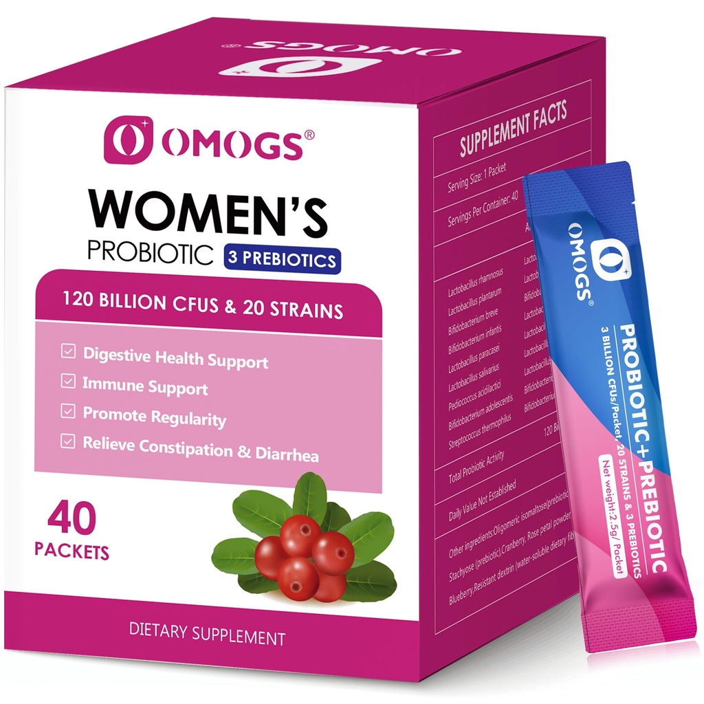 OMOGS Mulheres Probiótico, 120-biliões de UFC, 18 Strains, com 3 Prebióticos e Extrato de Cranberry, Ajuda para Imune Booster, Saúde Digestiva, Gut Saúde e Saúde Vaginal