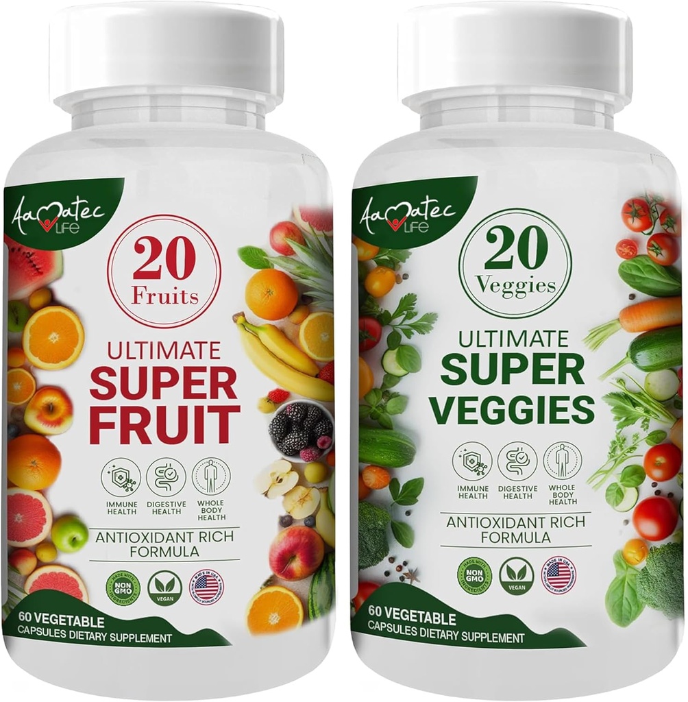 Aamatec Life Fruit and Veggies Supplements with 70 Fruits & Vegetals □ Força Suplementos Superalimentares para Homens e Mulheres □ Equilíbrio Nutricional Dietário □ Frutas naturais e Cápsulas Veggie 120 Cápsulas