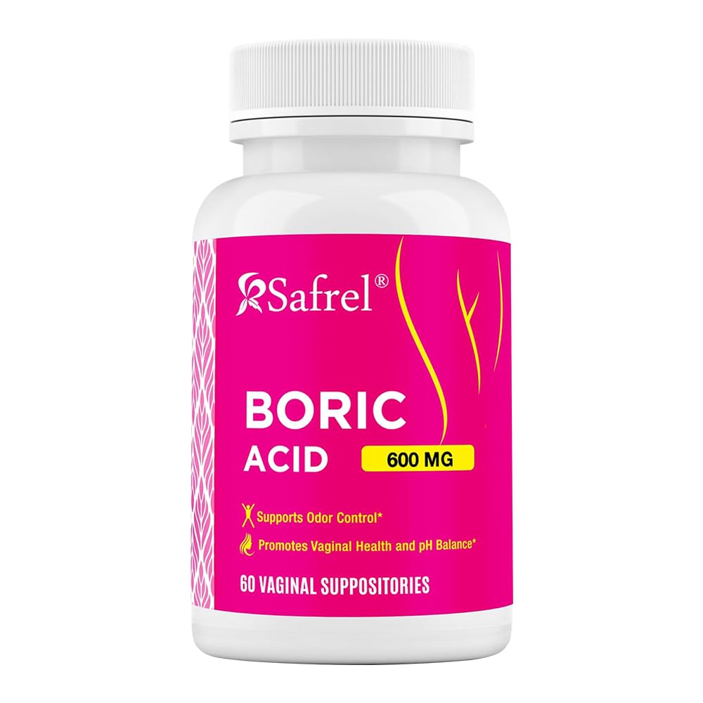 Supositórios Vaginais de Ácido Bórico Safrel - 60 Count (1-Pack) - 100% Pure USA-Made, Suporta Saúde Íntima e Vaginal, pH Equilíbrio, Controle de Odor - Essencial Bem-Estar das Mulheres