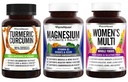 Magnésio FarmHaven + Multivitamínico para Mulheres + Curcumina Turmérica com Pimenta Negra BioPerine