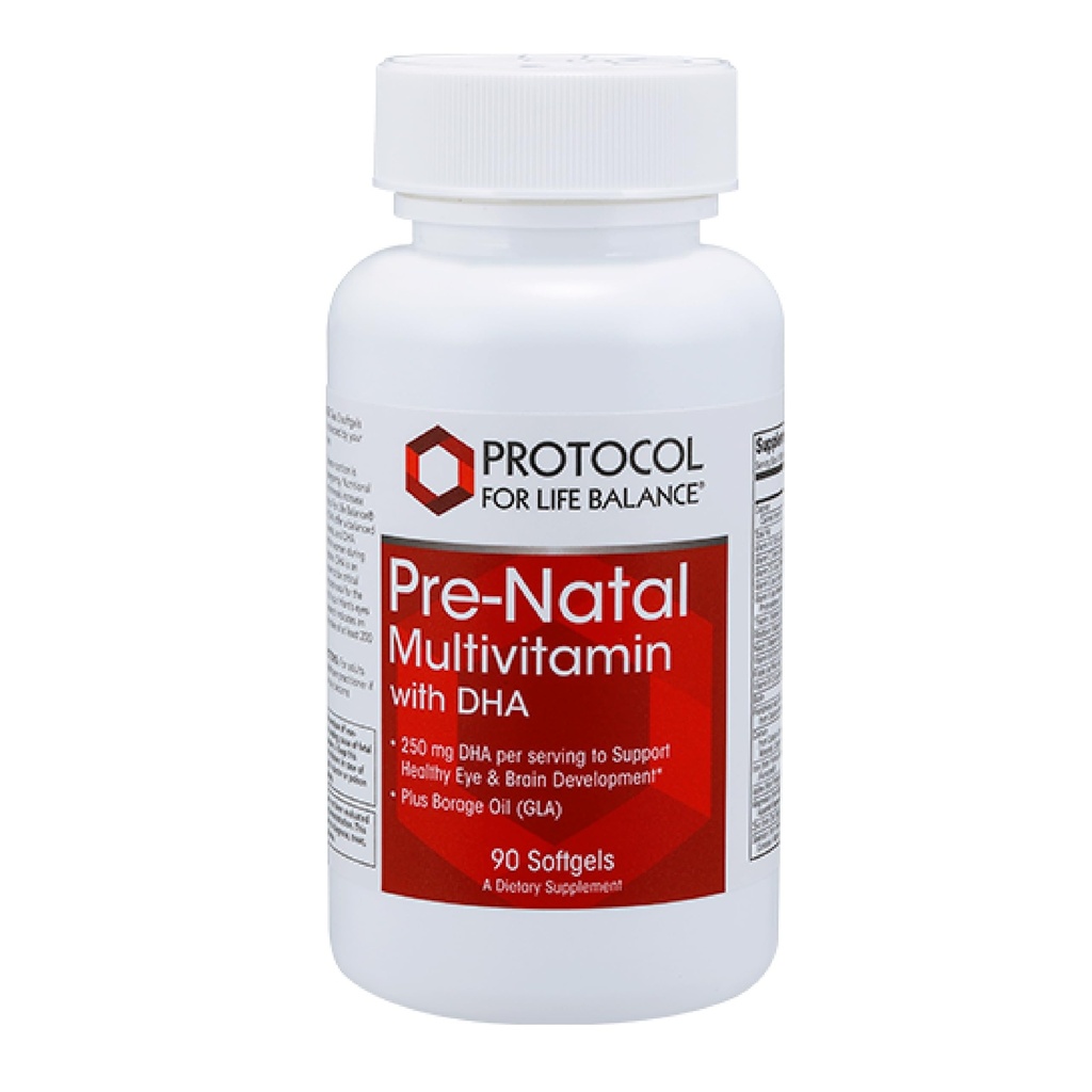 Protocolo Pré-Natal Multivitamin com DHA - 250 mg DHA - para suporte de gravidez e aleitamento* - com DHA, cálcio, cobre, B12 e vitamina C - Halal & Dairy Free - 90 Softgels