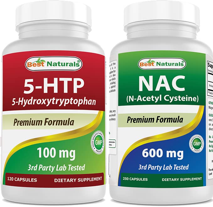 Melhores naturais 5-HTP (5-hidroxitriptofano) 100 mg & NAC - N Acetil Cysteine 600 mg