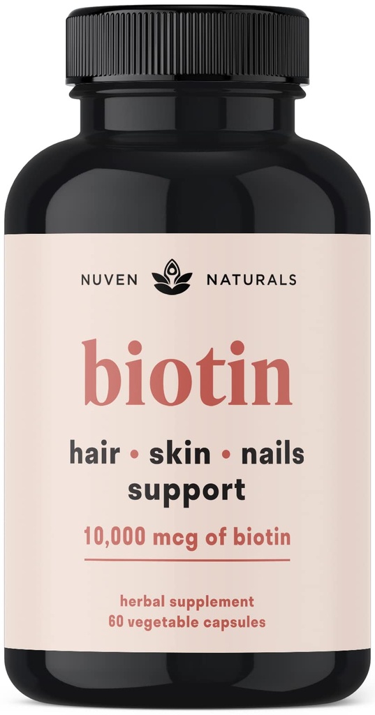 Vitaminas do cabelo - Biotin 10000 mcg com vitamina A, E, C, D & Adaptogens para apoiar o cabelo, pele e unhas - Biotin Suplemento para a saúde e crescimento Vegan, Não-GMO, Glúten livre         . 60 Cápsulas e 30 Servings