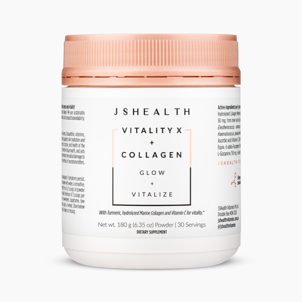 Vitaminas de saúde JSVitaminas Vitalidade X + Colágeno - Beauty Powder Supplement com Aloe Vera Sílica e Vitaminas C & E para Nurish Cabelo Pele e unhas (180g)