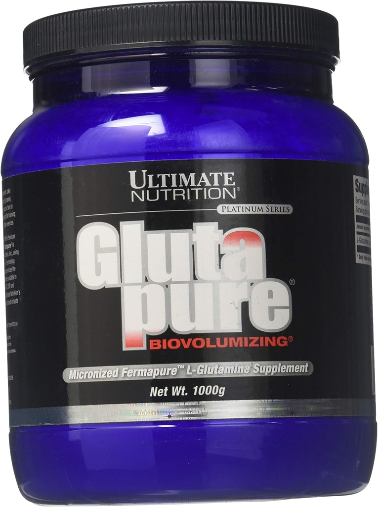 Ultimate Nutrition Gluta Pure Biovolunizing Micronized Fermapure L-Glutamina, Regulamento de Saúde Intestinal, Recuperação muscular, Suplemento de suporte imunológico 1000G