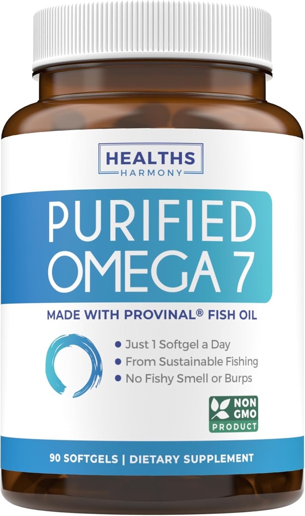 Omega 7 Suplemento para mulheres e homens - alta potência e pureza ácido palmitoleico gordura ácido peixe suplemento de óleo patenteado Provinal com ácido palmítico mais baixo - Fonte sustentável (3 Mês de fornecimento)