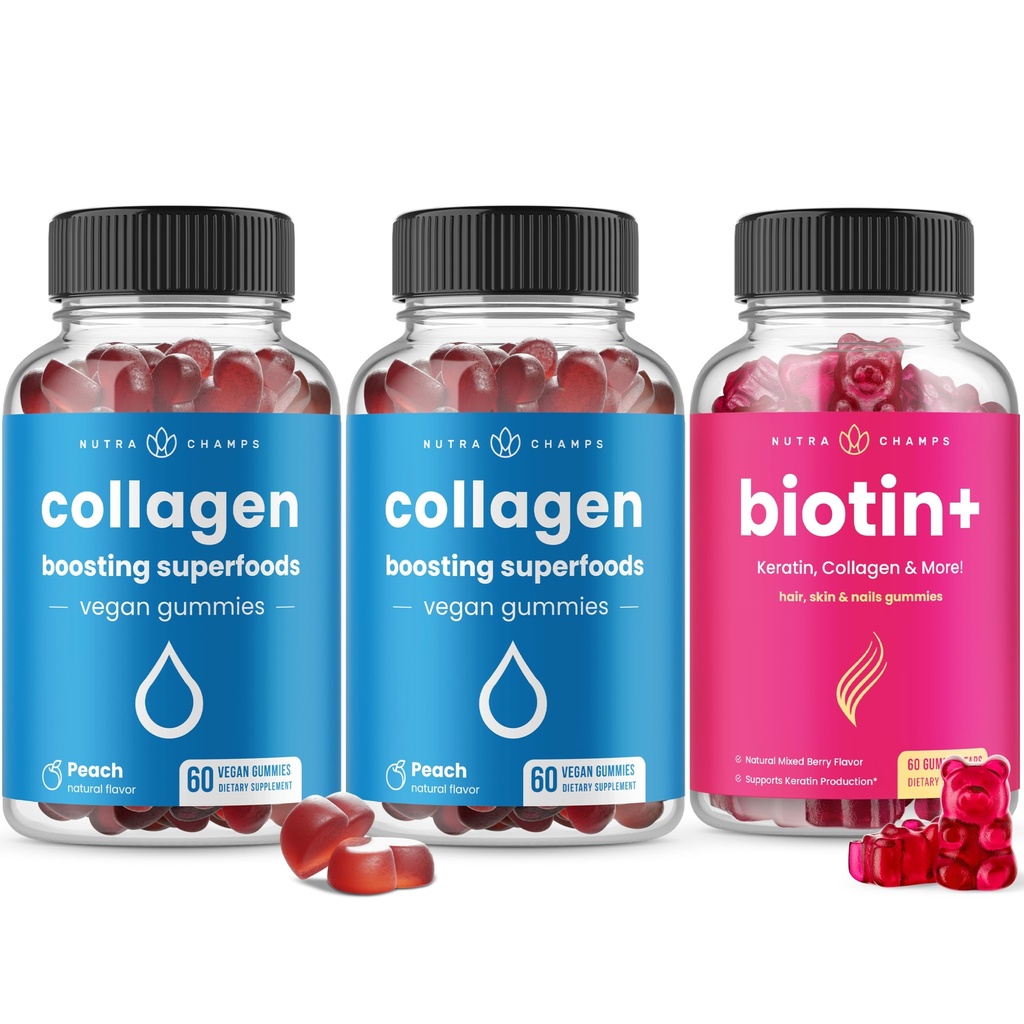 NutraChamps cabelo completo, pele & pregos Bundle - Biotina, Colágeno, queratina e mais
