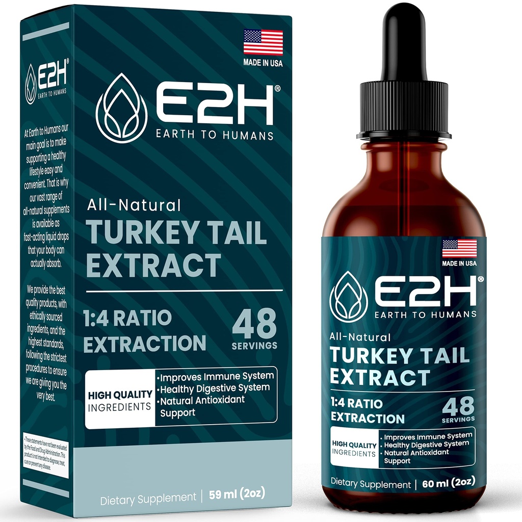Turkey Tail Mushroom Extract - Absorção mais rápida do que Turquia Tail Mushroom Cápsulas ou Pó - Sistema imunológico totalmente natural e suporte digestivo - Real Mushrooms Turkey Tail - 2 Fl Oz por E2H