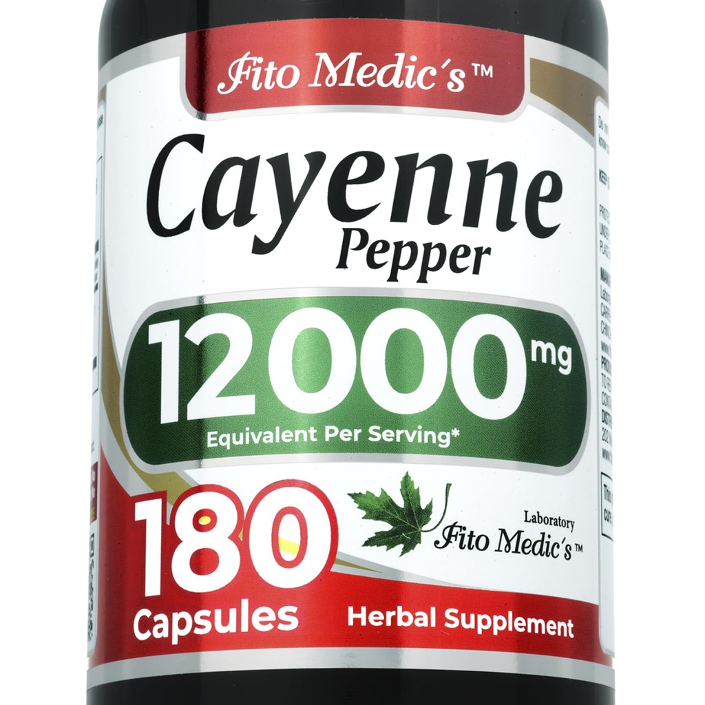 FITO MEDIC'S Lab □ Cayenne Pepper Cápsulas Orgânicas □ Cayenne Pepper Extract 600 mg 20:1 por 3-Capsule Servindo □ 180 Cápsulas