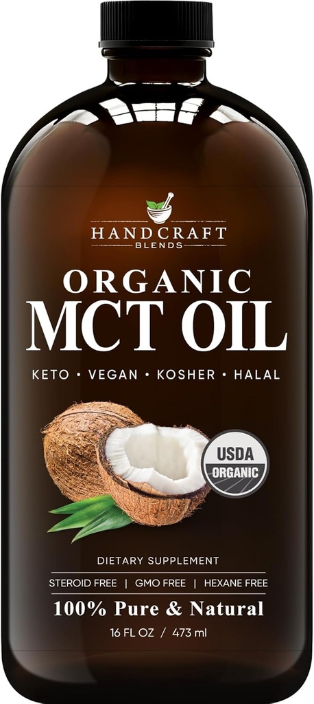 Artesanato mistura MCT orgânico Óleo de cocos orgânicos 16 Fl oz – Keto Friendly, Não-GMO, Vegan óleo de coco – Ótimo para bebidas, café e chá
