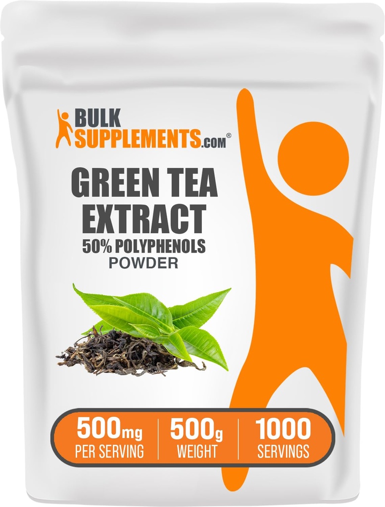BulkSuplements.comgreen Tea Extract Powder - 50% Polyfenóis Supplement, EGCG Supplements - Gluten Free, 500mg por serviço, 500g (1.1 lbs) (Pacote de 1)