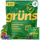 Gruns adulto Super Verdes Gummies - Superalimentos Gummy Bears com espirulina, chlorela e prebióticos para a saúde digestiva - Suplemento Adaptogens com 20 vitaminas e minerais, baixo açúcar- 2-semana de abastecimento