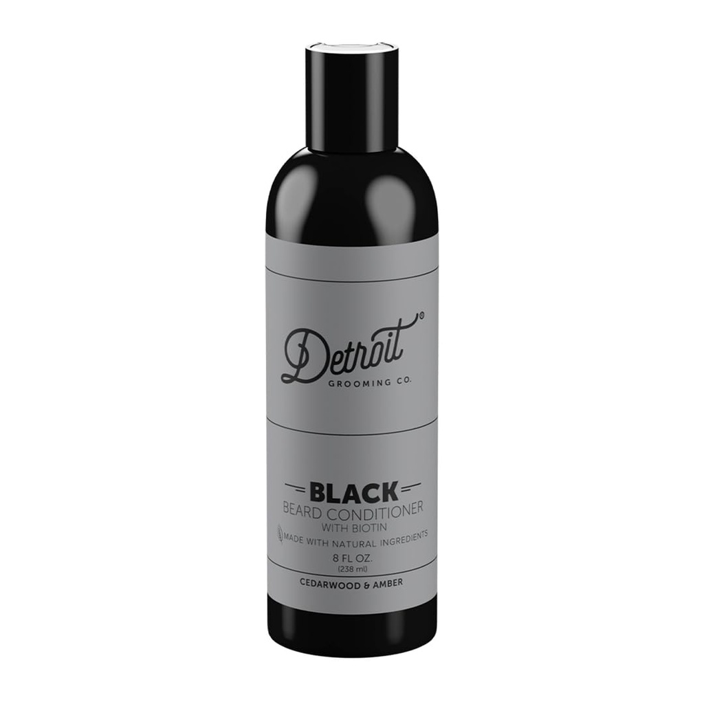 Detroit Grooming Co. Beard Conditioner com Apple Extract & Aloe Vera – Suavização, Detangling, e Hydrating Beard Conditioner – Edição Negra (Cedarwood & Amber) - 8 onças